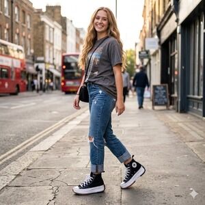 Converse Run Star Hike High Black/White/Gum Mens 7 Womens 8.5 166800C **NEW**